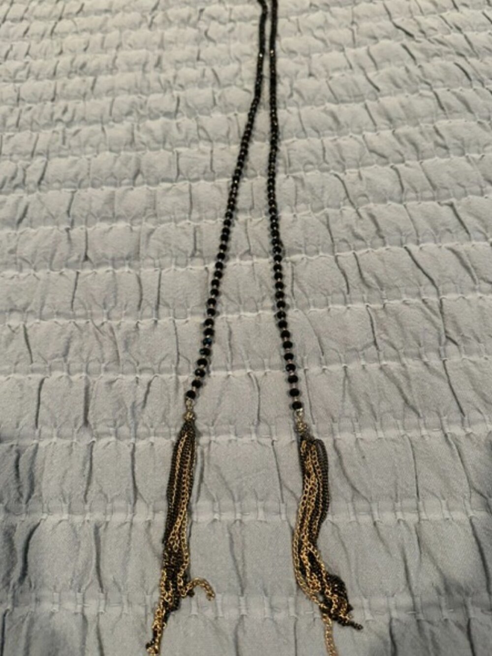 RUSH beaded fringe necklace by Denise and Charles Gold and Black Total 48" Long